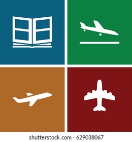 Commercial icons set. set of 4 commercial filled icons such as plane landing, plane