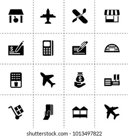 Commercial icons. vector collection filled commercial icons. includes symbols such as storage, check, money sack on hand, plane, coffee. use for web, mobile and ui design.