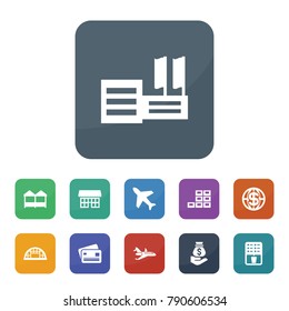 Commercial icons. vector collection filled commercial icons such as money sack on hand, plane, coffee, office building, hangar, business, store, supermarket, store