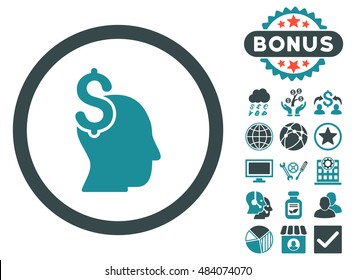 Commercial Intellect icon with bonus images. Vector illustration style is flat iconic bicolor symbols, soft blue colors, white background.