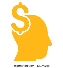 Commercial Intellect icon. Vector style is flat iconic symbol with rounded angles, yellow color, white background.