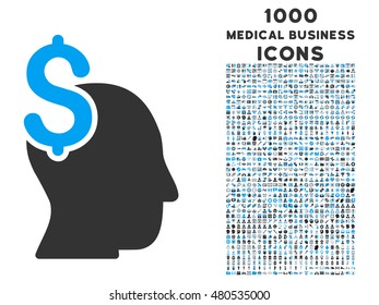 Commercial Intellect vector bicolor icon with 1000 medical business icons. Set style is flat pictograms, blue and gray colors, white background.