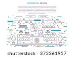 Commercial Interior design landing page linear vector illustration. Line graphic design of cafe, pastry shop, bakery. Creative concept of flat interior design website page (banner).
