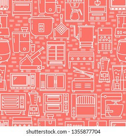 Commercial kitchen equipment seamless pattern in line style