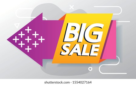 commercial label with big sale offer lettering and arrow vector illustration design