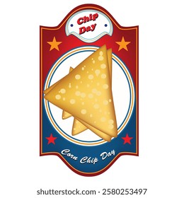 Commercial label for Corn Chip Day date, vector illustration