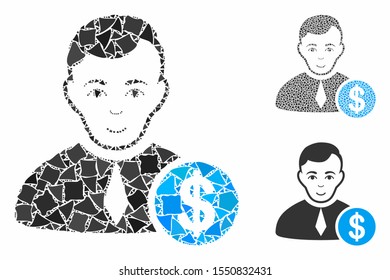 Commercial lawyer mosaic of irregular elements in different sizes and color tinges, based on commercial lawyer icon. Vector raggy dots are combined into collage.