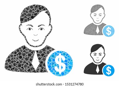 Commercial loyer mosaic of trembly elements in variable sizes and color tones, based on commercial loyer icon. Vector irregular elements are united into collage.