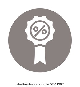 commercial medal with percent symbol block style vector illustration design