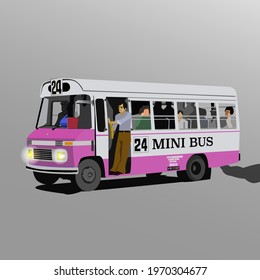 Commercial mini bus vector illustration. Public transport persons concept. Classical full passenger on the way to work, college or elementary. 