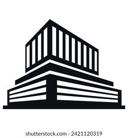 Commercial office building real estate modern architecture black isometric icon vector illustration. Contemporary residential apartment metropolis downtown city architecture monochrome silhouette