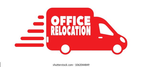 Commercial and office relocation inscription on red bus isolated on white background