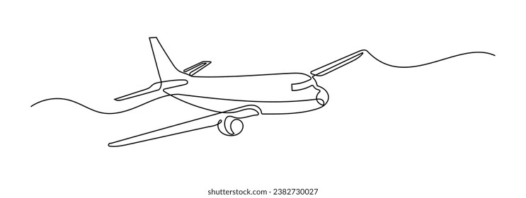 Commercial Plane Flying Above Land Map Oneline Continuous Single Line Art Editable Line