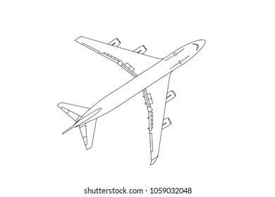Commercial Plane Outline Flying in the Sky. Vector