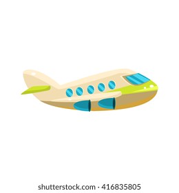 Commercial Plane Toy Aircraft Glossy Vector Drawing In Childish Fun Style Isolated On White Background