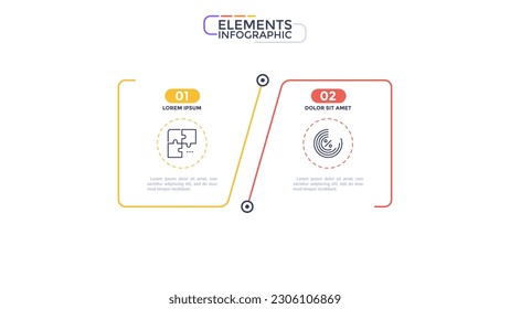 Elementos infográficos vectoriales de planificación comercial. Resumen de marcos rectangulares lineales con cuadros de texto e iconos. 2 formas cuadradas para gráficos instruccionales. Componentes de presentación de datos visuales