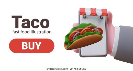 Commercial poster for ordering tacos online. Telephone application