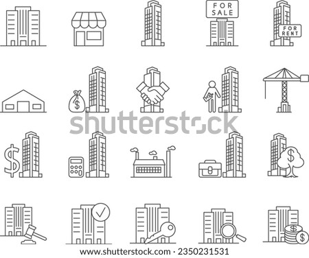 Commercial Real Estate Icons Set. Office, Building, Property. Editable Stroke. Simple Icons Vector Collection Foto stock © 