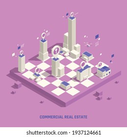 Commercial real estate location choice preferences online navigation model with chessboard strategy symbol isometric background vector illustration