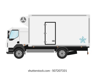 Commercial Refrigerated Truck Isolated On White Background. Vector Refrigerated Van Or Refrigerator Car Icon. Reefer Car Icon. Commercial Transport Car.