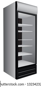 Commercial refrigerator showcase for trade refrigerated food. Vector illustration.
