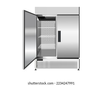 Commercial refrigerator with stainless two doors, 3d vector rendering