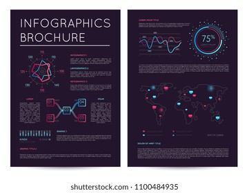 Commercial report with various infographics. Abstract data visualization, business analytics, financial graph, stock index cartogram vector illustration. Corporate business presentation template.