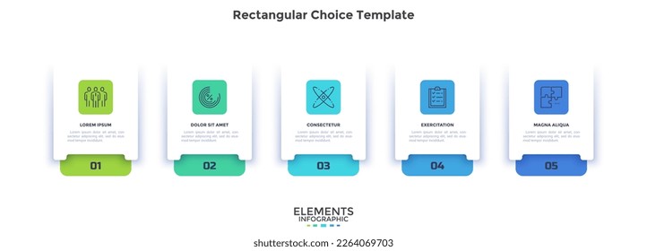 Commercial and scientific analytics rectangular choice infographic chart design template. Research technology infochart with icons. Instructional graphics with 5 steps. Visual data presentation