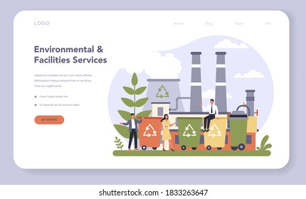 Commercial services and supplies sector of the economy web banner or landing page. Environmental and facilities service. Garbage sorting and disposing industry. Isolated flat vector illustration