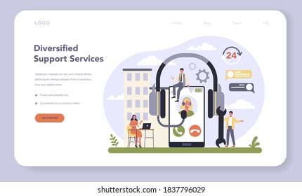 Commercial services and supplies sector of the economy web banner or landing page. Support service. Providing customer with valuable information. Call center idea. Isolated flat vector illustration