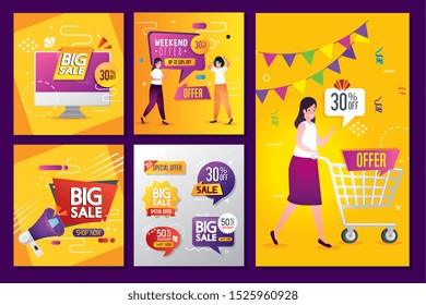 commercial set labels with offer and icons vector illustration design