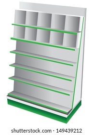 Commercial Shelves for books, cards and magazines. Vector illustration.