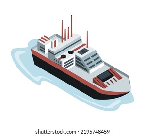 Commercial ship isometric icon. Water transport. 3d sea marine business shipment, shipping freight ocean transportation
