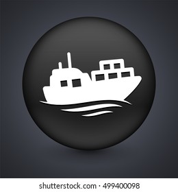 Commercial Ship on Black Round Button