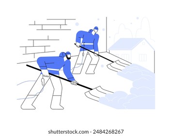 Ilustración vectorial de concepto abstracto de remoción de nieve y hielo comercial. Trabajadores paleando nieve durante la construcción de la propiedad comercial, proceso de eliminación de hielo, servicio de gestión metáfora abstracta.