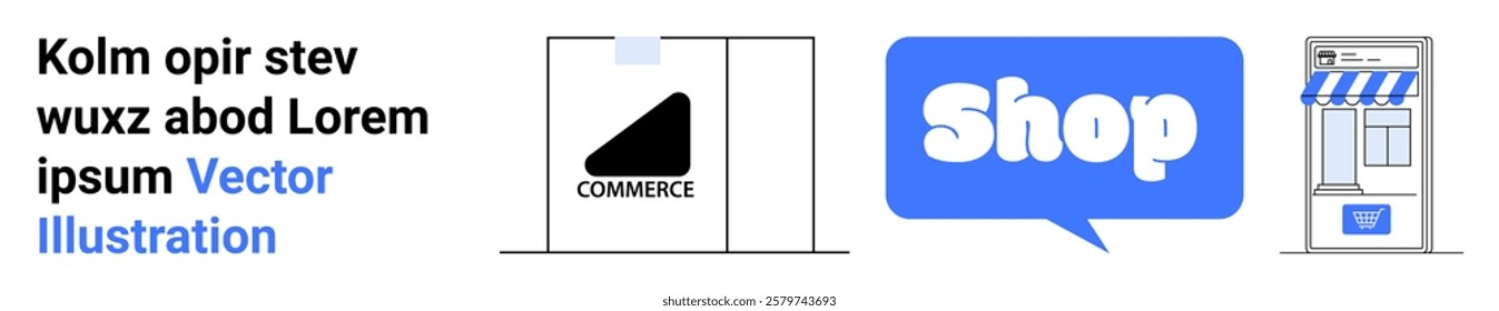 Commercial storefront visuals with a focus on shopping and retail. Ideal for eCommerce, marketing, web design, business advertising, and digital storefronts. Banner for landing page