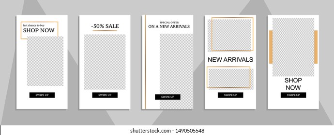 Commercial stories design, eps 10. Editable story cover design for promotion. Geometrical elements, trendy colours.