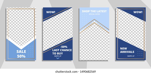 Commercial stories design, eps 10. Editable story cover design for promotion. Geometrical elements, trendy colours.