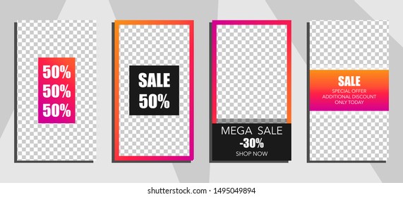 Commercial stories design, eps 10. Editable story cover design for promotion. Geometrical elements, trendy colours.