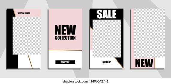 Commercial stories design, eps 10. Editable story cover design for promotion. Geometrical elements, trendy colours.