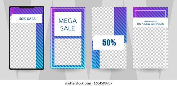 Commercial stories design, eps 10. Editable story cover design for promotion. Geometrical elements, trendy colours.