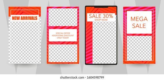 Commercial stories design, eps 10. Editable story cover design for promotion. Geometrical elements, trendy colours.
