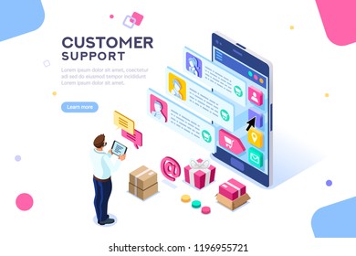 Commercial support for customer transaction on website. Consumer at website, buyer at electronic dashboard. Commerce or marketing concept with characters flat isometric images vector illustration.