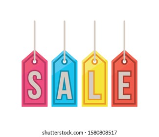 commercial tags hanging with sale word vector illustration design