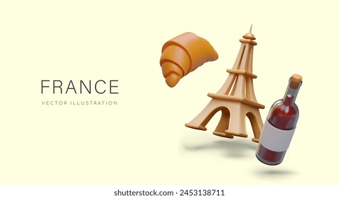 Commercial template with gastronomic and architectural symbols of France