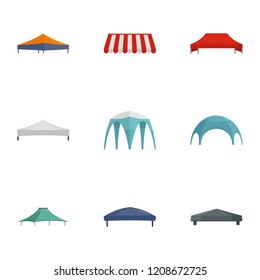 Commercial tent icon set. Flat set of 9 commercial tent vector icons for web design