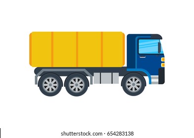 Commercial truck isolated icon. Modern lorry car, freight transport side view vector illustration in flar design.