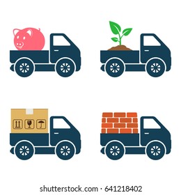 Commercial trucks icons. Delivery of various goods.