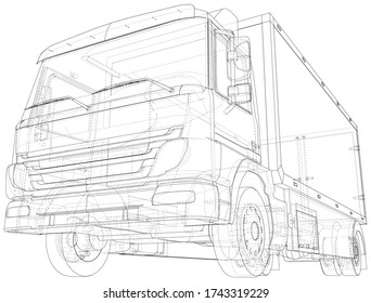 Gewerblicher Lieferverkehr. Vector-Abbildung. Drahtlinie isoliert. Vektorrendering von 3d.