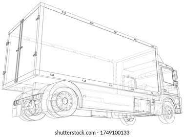 Commercial van freight. Vector illustration. Wire-frame line isolated. Vector rendering of 3d.